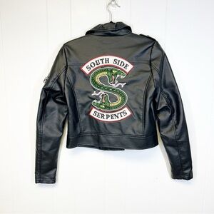 Riverdale Black Faux Leather Embroidered Jacket South Side Serpents Small